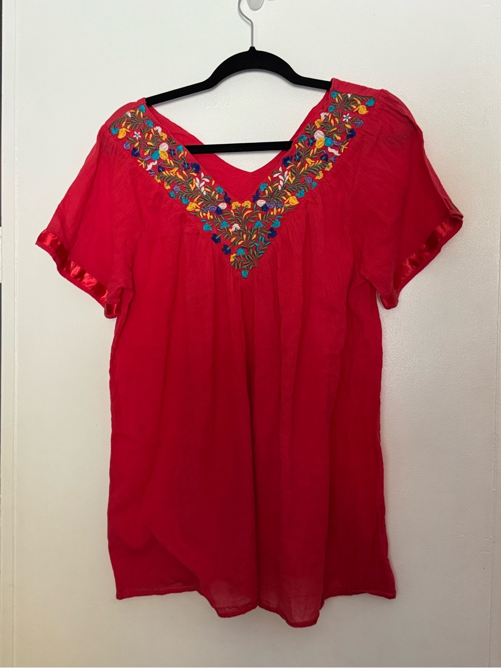 Raj Bright Red Embroidered V-Neck Blouse